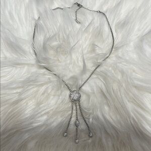 Silver Vintage Necklace with Teardrop Charms and Linked Extension Chain